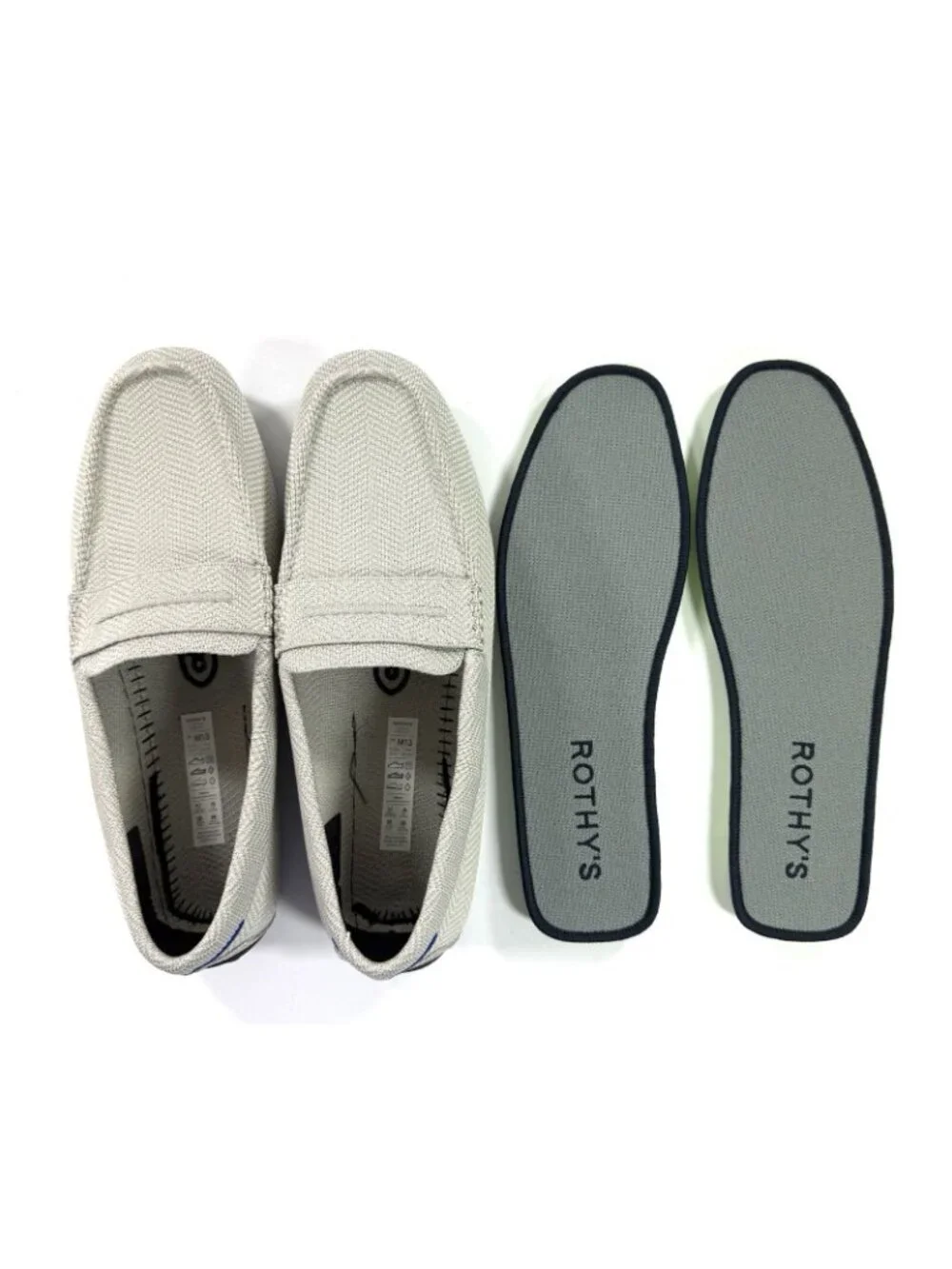 Rothys Mens Driving Loafer Size 13 Gray Herringbone Slip On Shoes Knit Driver